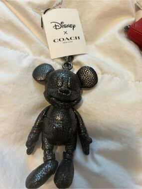 Coach Black Pebbled Mickey Keychain Charm